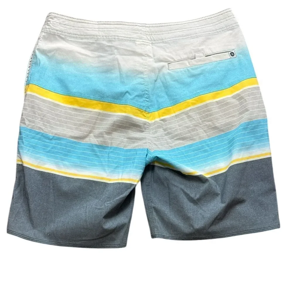 Rip Curl Gray, Blue & Yellow Striped Board Shorts